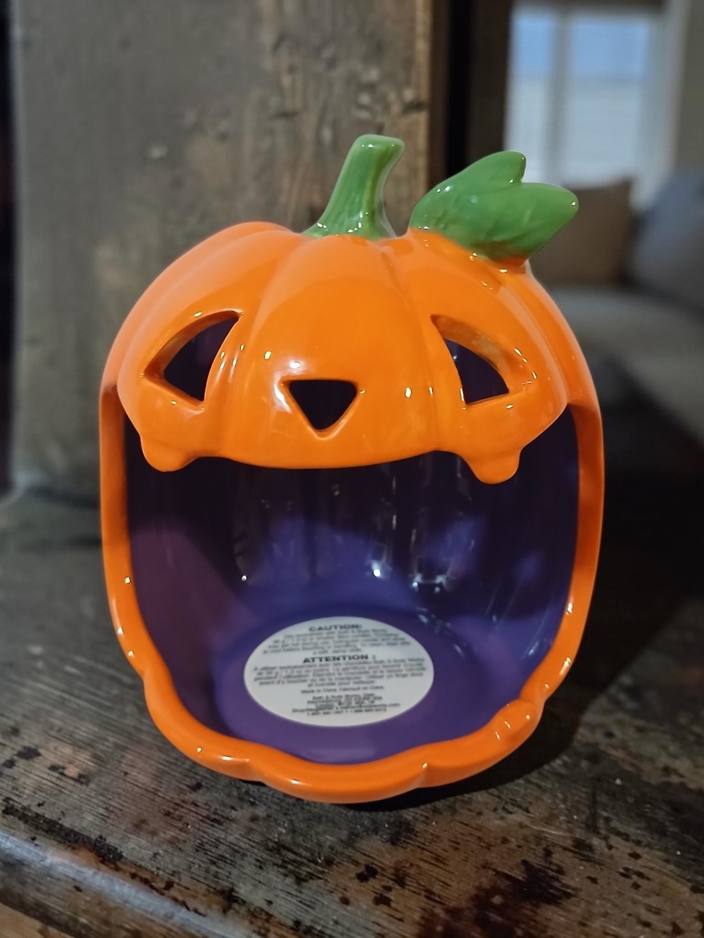 Orange Pumpkin Ceramic Mini Candle Holder with Green Stem